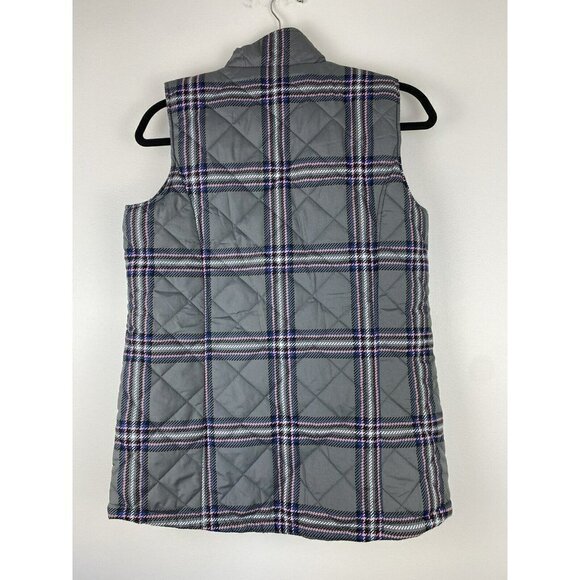 D&Co. Womens Quilted Vest Size XS Plaid Gray Pink Zip Up - Picture 2 of 7
